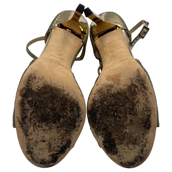 Jimmy Choo Lang Glitter Strappy Heeled Sandals Gold Silver Size 37 US 7 - Picture 6 of 10